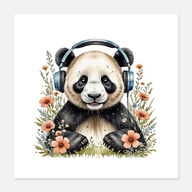 Pandas und Musik Poster 40x40 cm