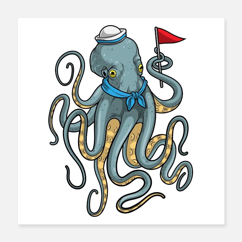Drapeau marin pieuvre Poster 40 x 40 cm