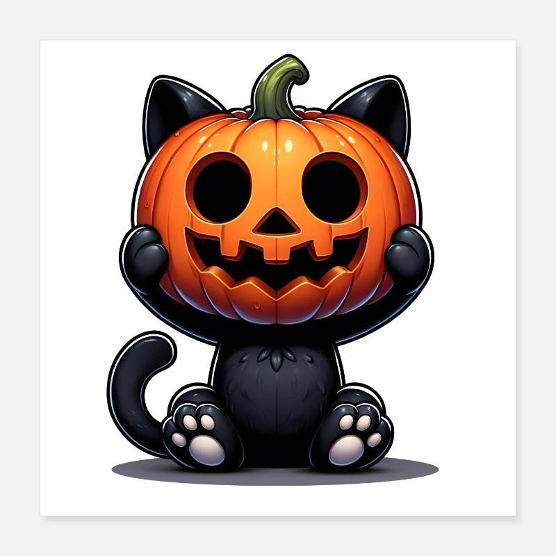Mignon chat noir citrouille Halloween Design Costume Poster 40 x 40 cm