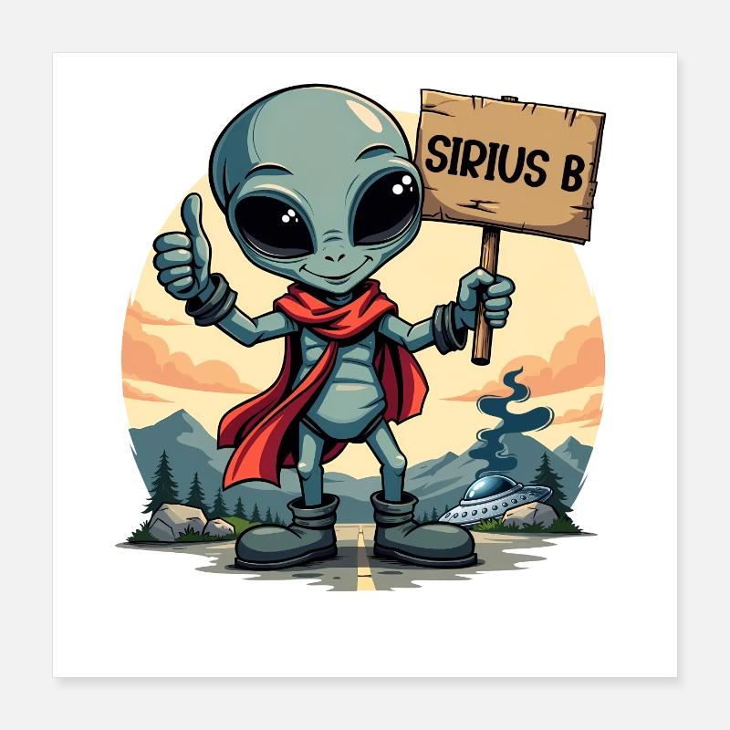 Mignon extraterrestre auto-stoppeur Sirius B OVNI extraterrestre Poster 40 x 40 cm