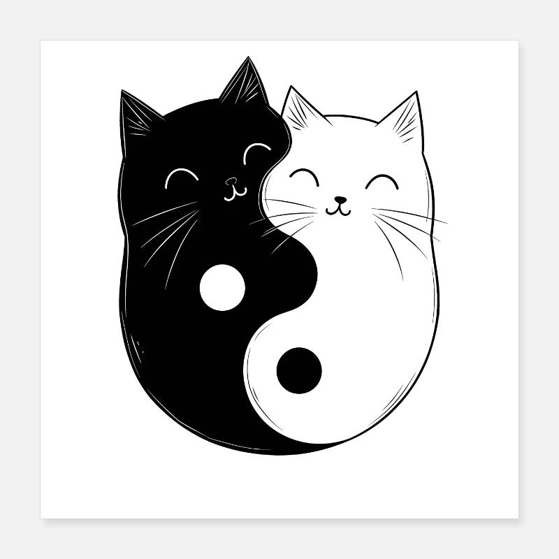 Yin et Yang Chats Chat Propriétaire Bouddhisme Graphique Poster 40 x 40 cm