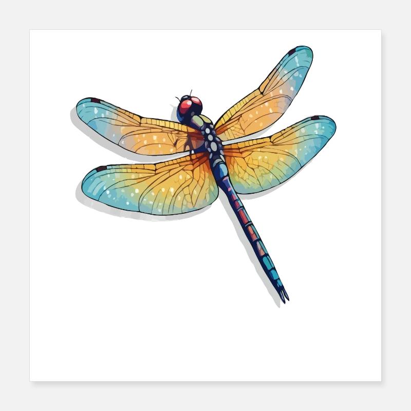 Illustration de libellule colorée Poster 40 x 40 cm