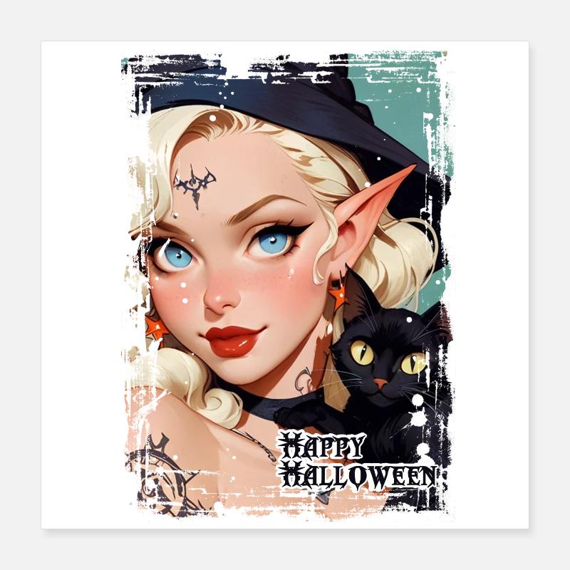 Happy Halloween - Poster 40x40 cm - Weiß