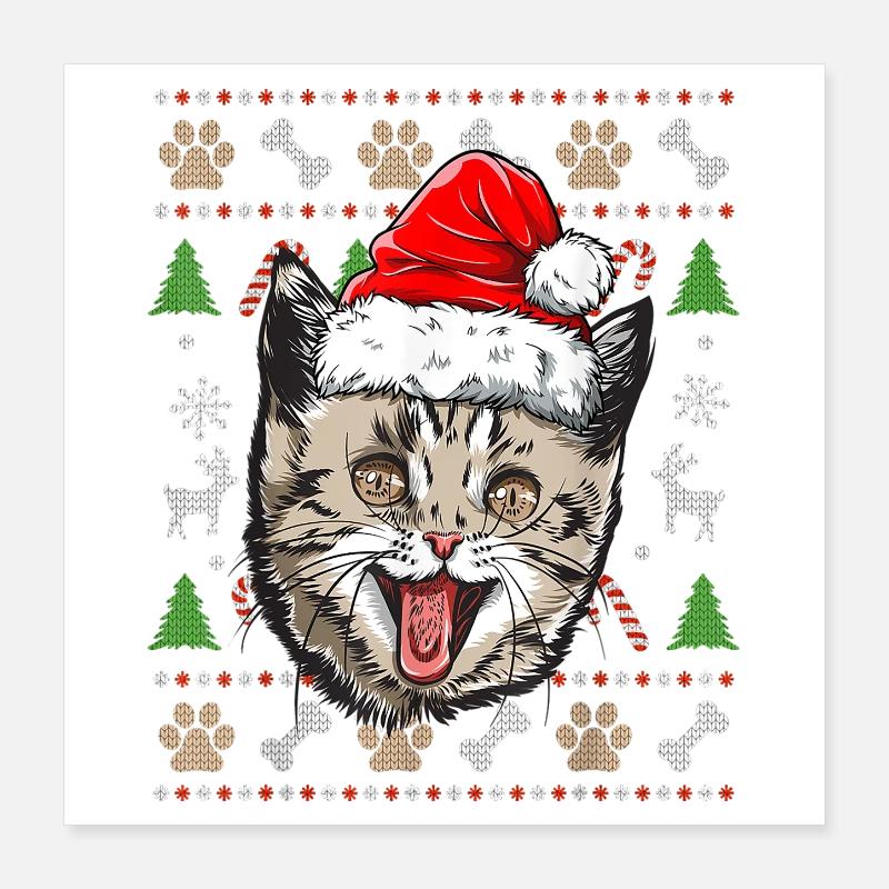 Pull Moche De Noel Chat Humour Noël Cadeau Drôle Poster 40 x 40 cm