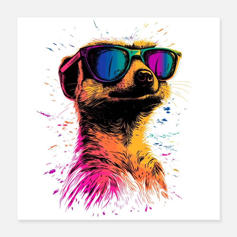 Erdmännchen Sonnenbrille Bunt Süßes Erdmännchen Poster 40x40 cm