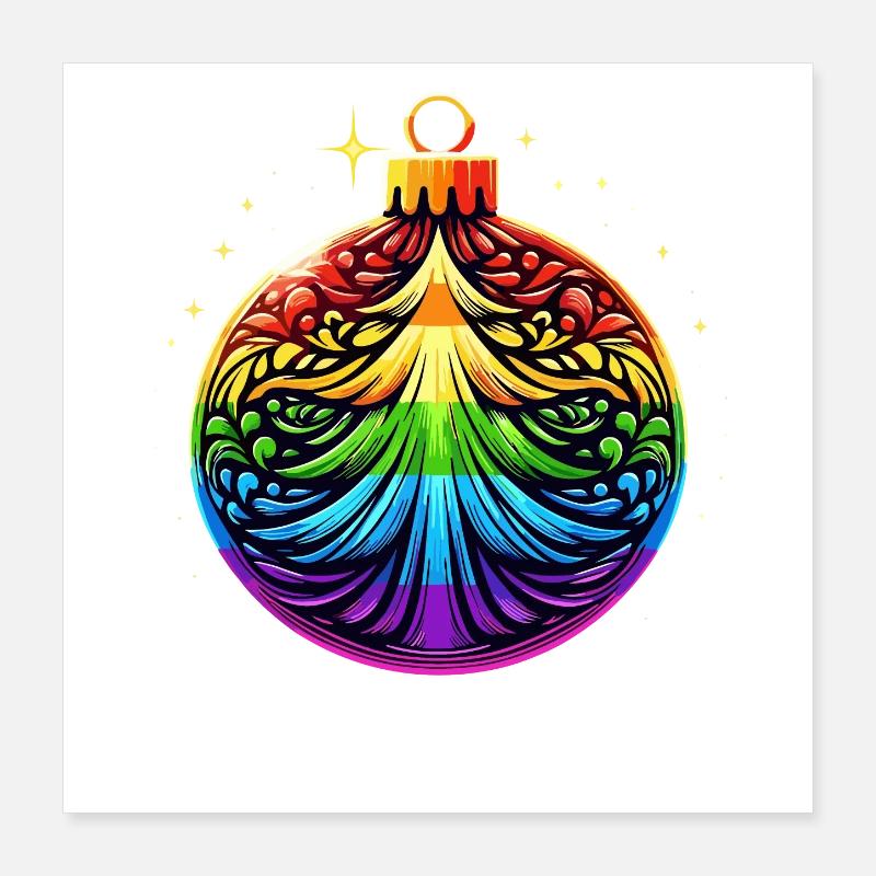 Regenbogen Weihnachtskugel mit Tannenbaum Ornament Poster 40x40 cm