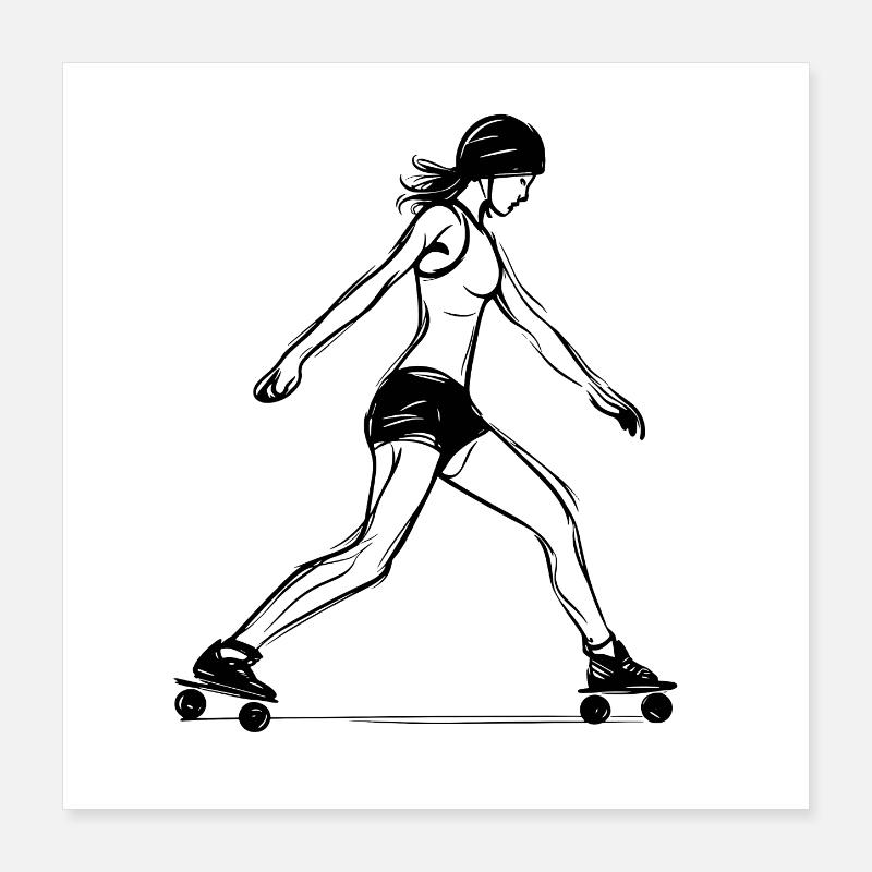 Rollschuhläuferin Line Art Poster 40x40 cm