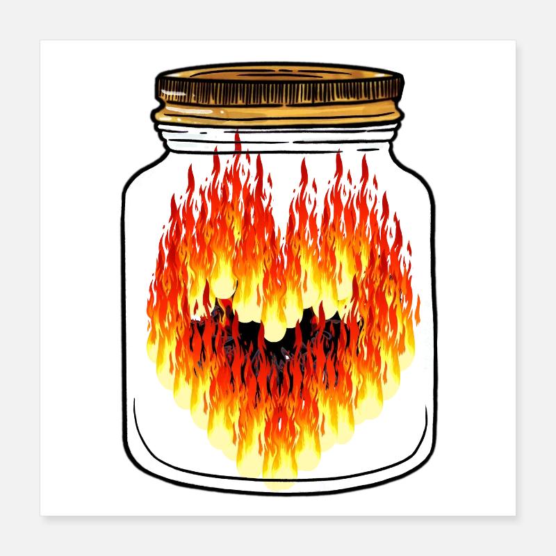 Geschenkidee Flammen Herz heiße Liebe Poster 40x40 cm