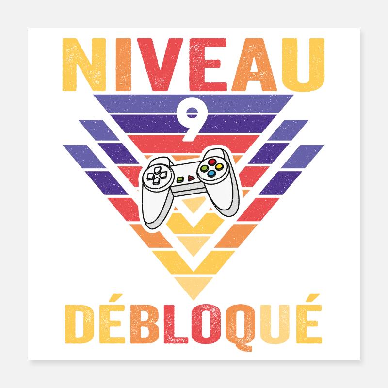 Level 9 Unlocked Gift 9 Year Old Gamer Geek Funny Poster 16" x 16" (40x40 cm)