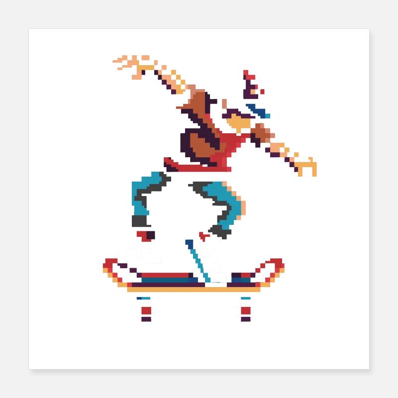 Skateboarder Pixel Kunst Poster 40x40 cm