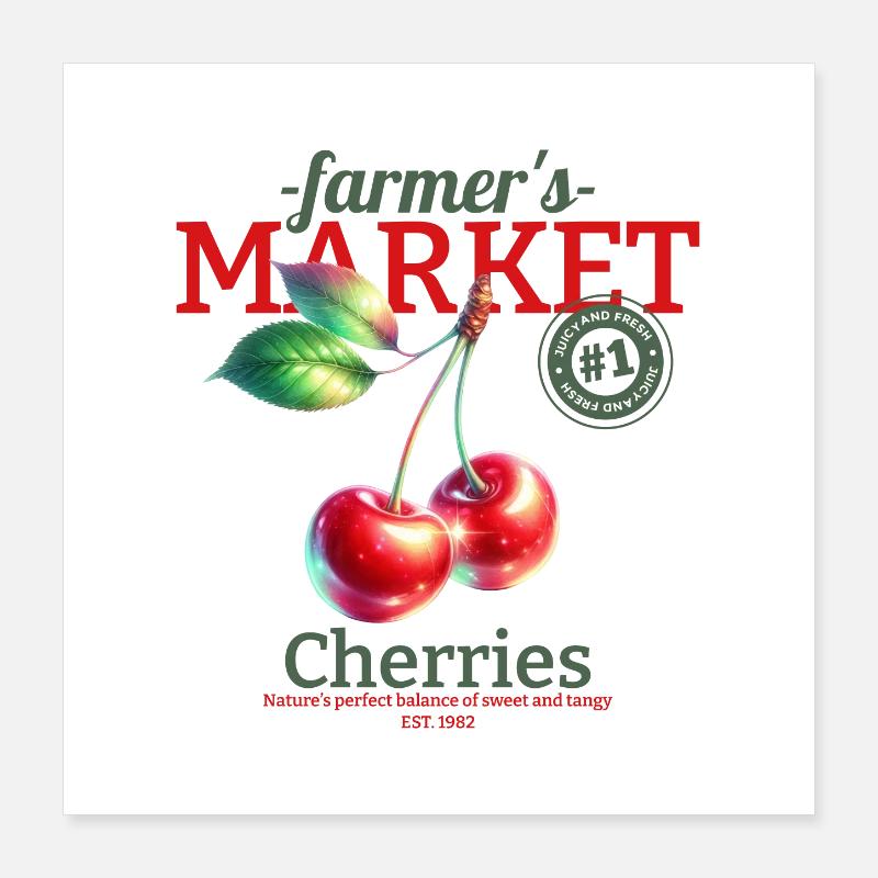Cerises du marché fermier Poster 40 x 40 cm