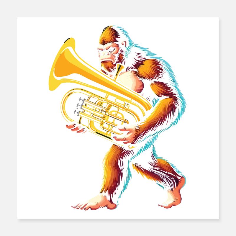 Yeti Gorilla with Euphonium Poster 16" x 16" (40x40 cm)
