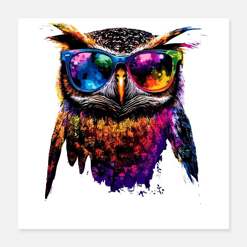 Eule Bunt Regenbogen Farben Kauz Uhu Owl Eulen Poster 40x40 cm