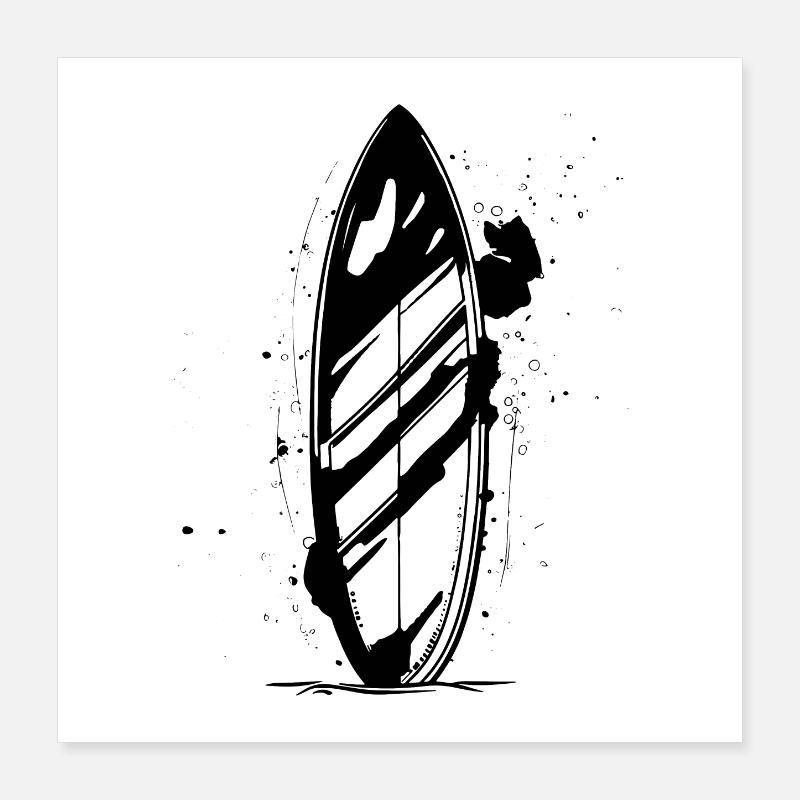 Surfboard Drawing Poster 16" x 16" (40x40 cm)