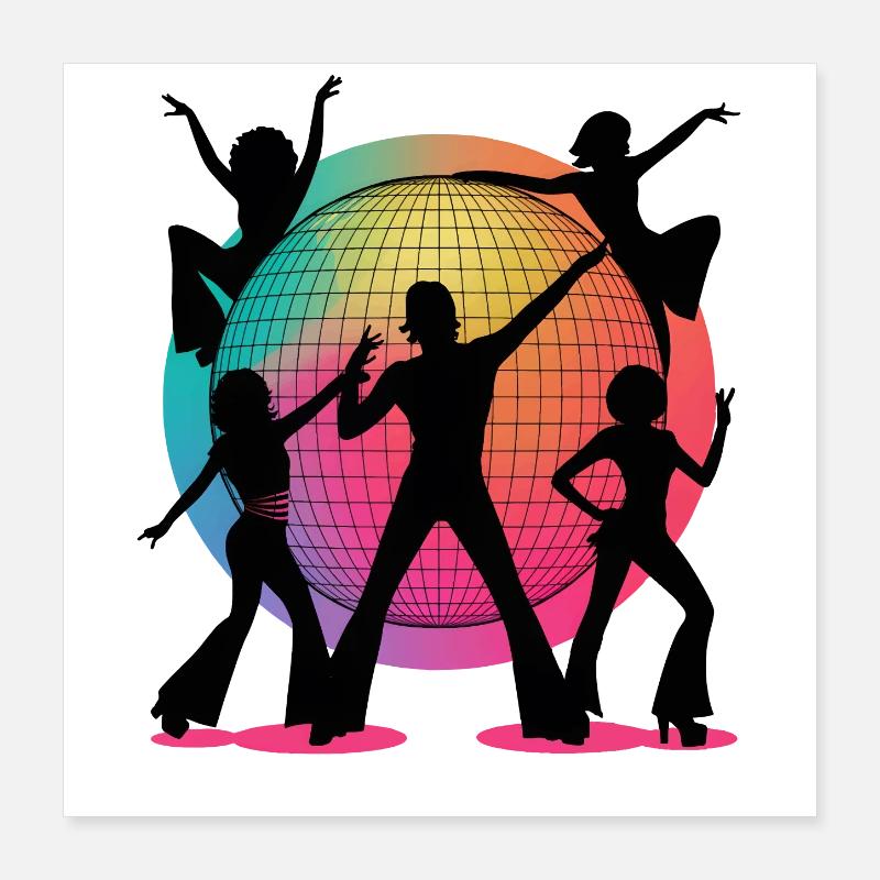 Retro Disco Vibes Dance Silhouette Art Poster 16" x 16" (40x40 cm)