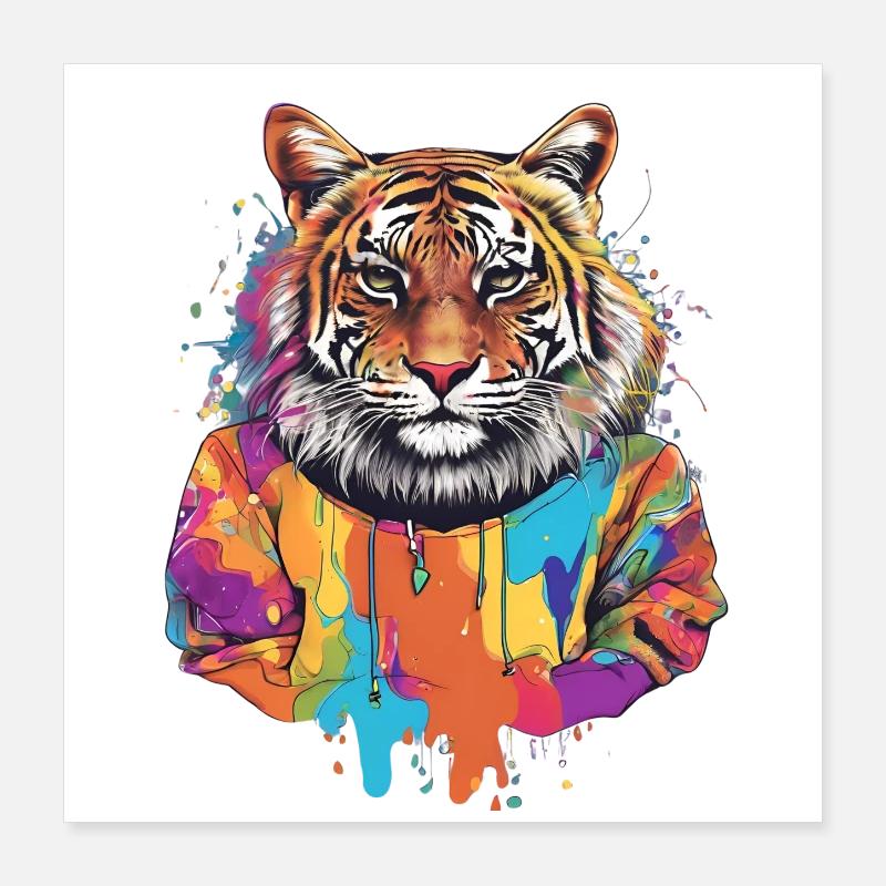 Lebendiges Tiger-Hoodie-Design Poster 40x40 cm