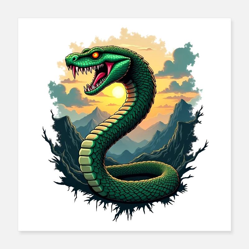 Serpent mythique avec coucher de soleil Année du Serpent 2025 Poster 40 x 40 cm