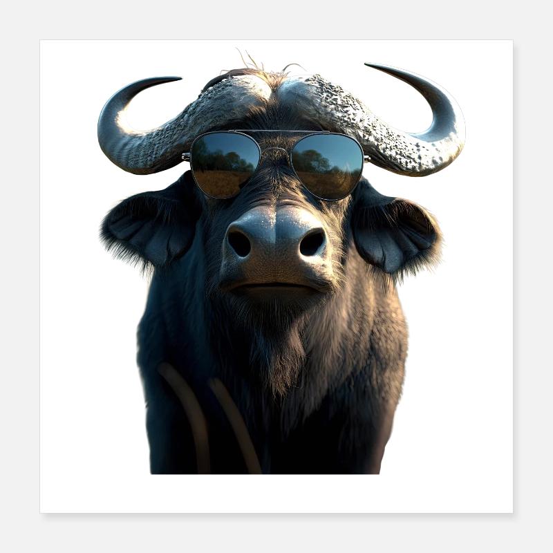 Buffle du Cap Buffalo Safari Buffle d’Afrique Poster 40 x 40 cm