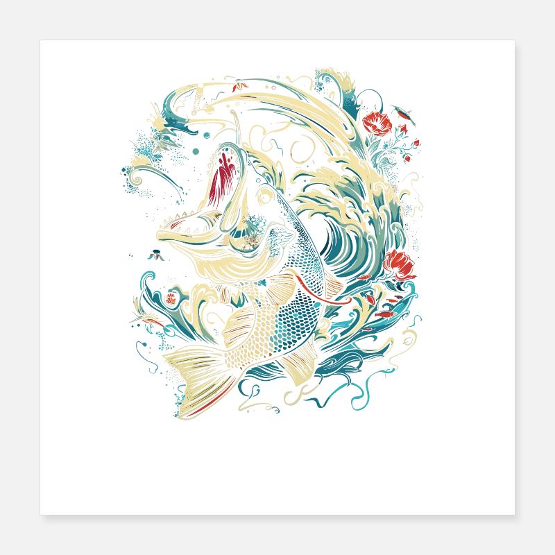 Fishing cartoon style Poster 16" x 16" (40x40 cm)