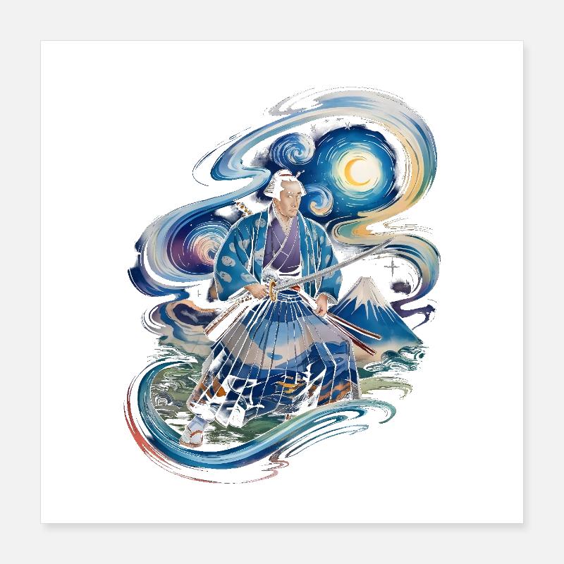 Samurai Ronin mount fuji japanese Poster 16" x 16" (40x40 cm)