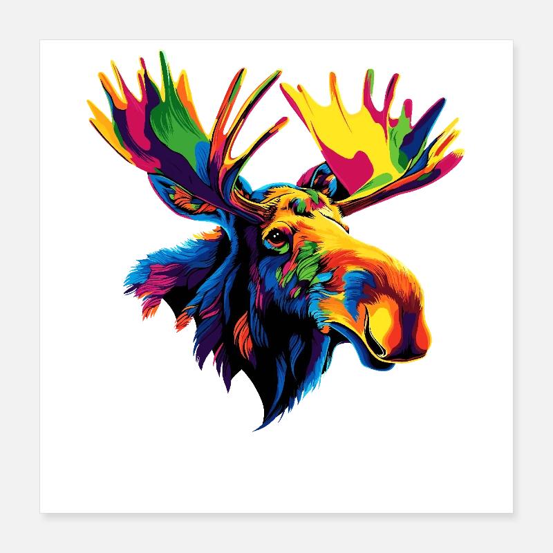 Moose Mosses Bull Elk Antlers Deer Wild Moose Poster 16" x 16" (40x40 cm)