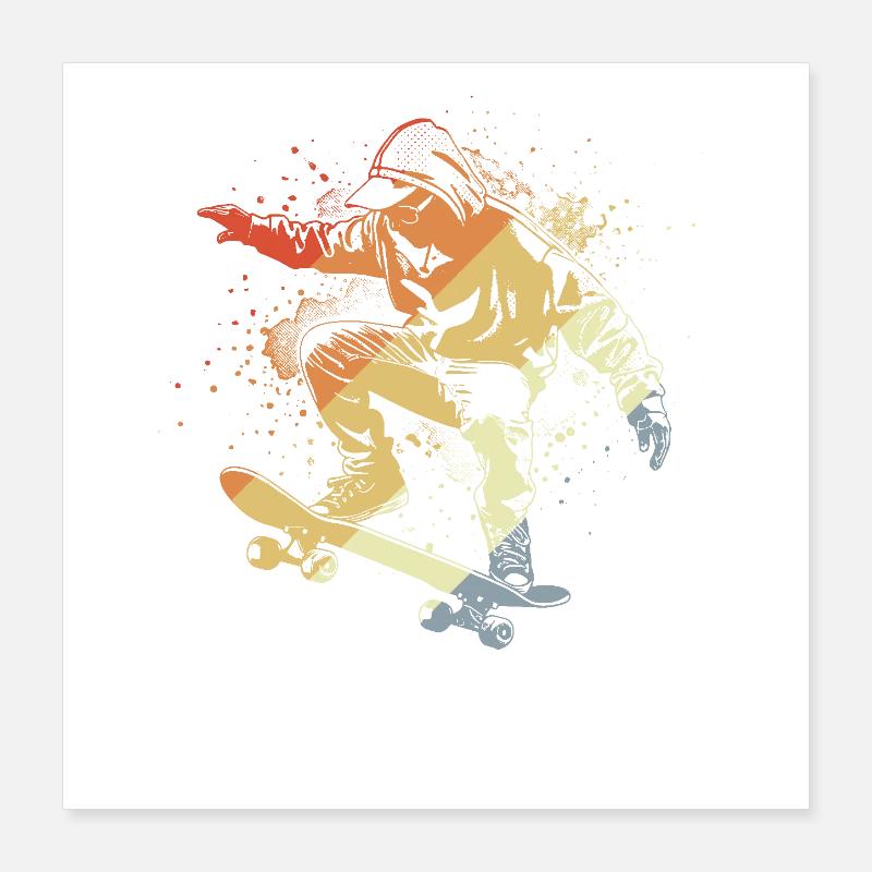 Skater Sketch Retro Style Poster 16" x 16" (40x40 cm)