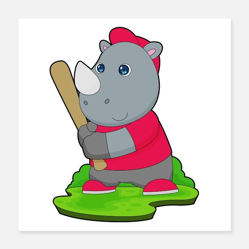 Rhino Baseball Batte de Baseball Poster 40 x 40 cm