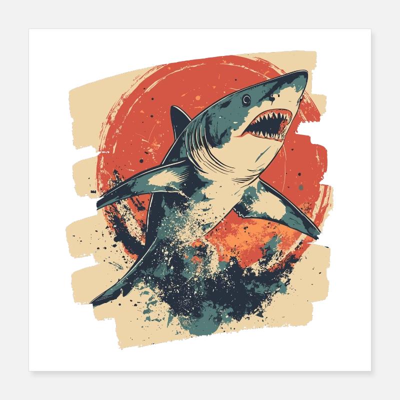 Requin rétro Poster 40 x 40 cm