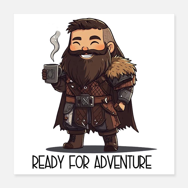 Ready For Adventure – RPG Character with Coffee Poster 16" x 16" (40x40 cm)