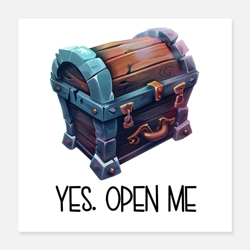 Alte Schatztruhe – YES OPEN ME Cartoon Poster 40x40 cm