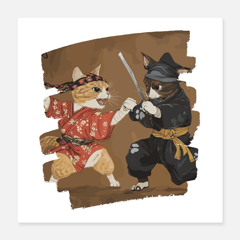 Combat de chats japonais Poster 40 x 40 cm
