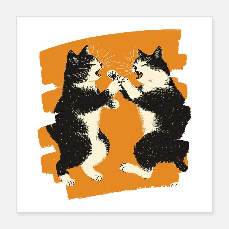 Combat de chats japonais Poster 40 x 40 cm