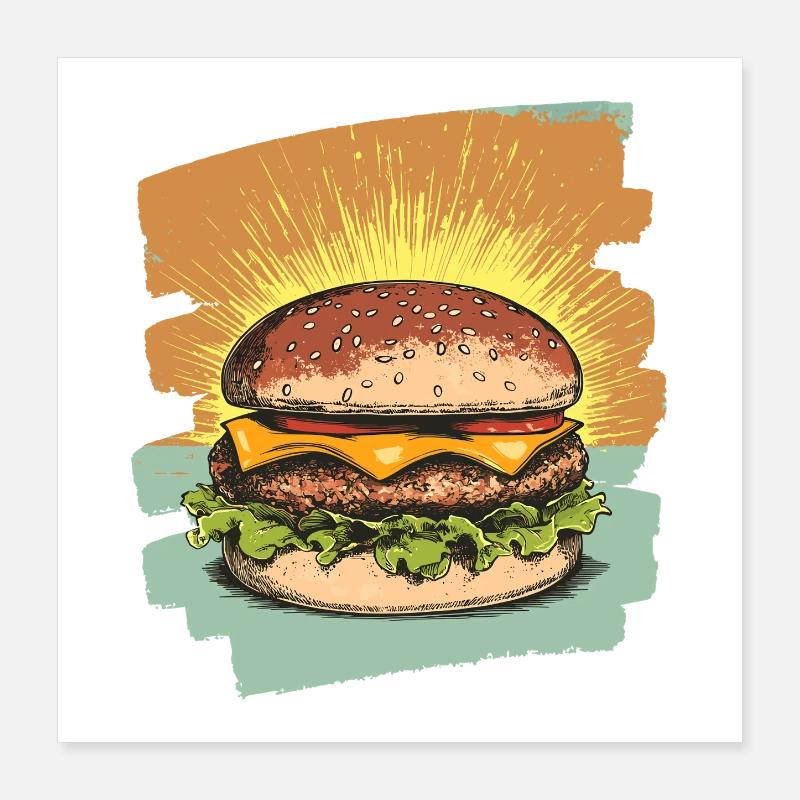Burger Rétro Poster 40 x 40 cm