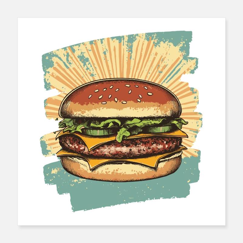 Burger Rétro Poster 40 x 40 cm