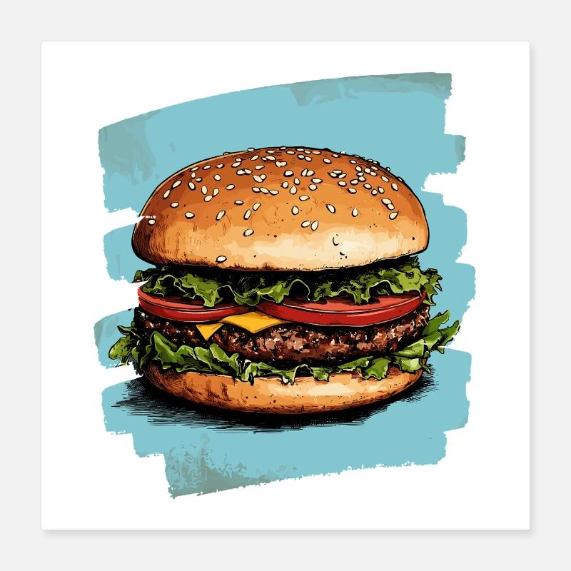 Burger Rétro Poster 40 x 40 cm