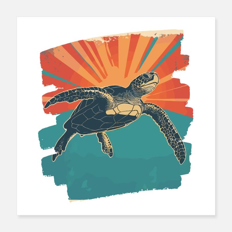 Sea Turtle Retro Poster 16" x 16" (40x40 cm)