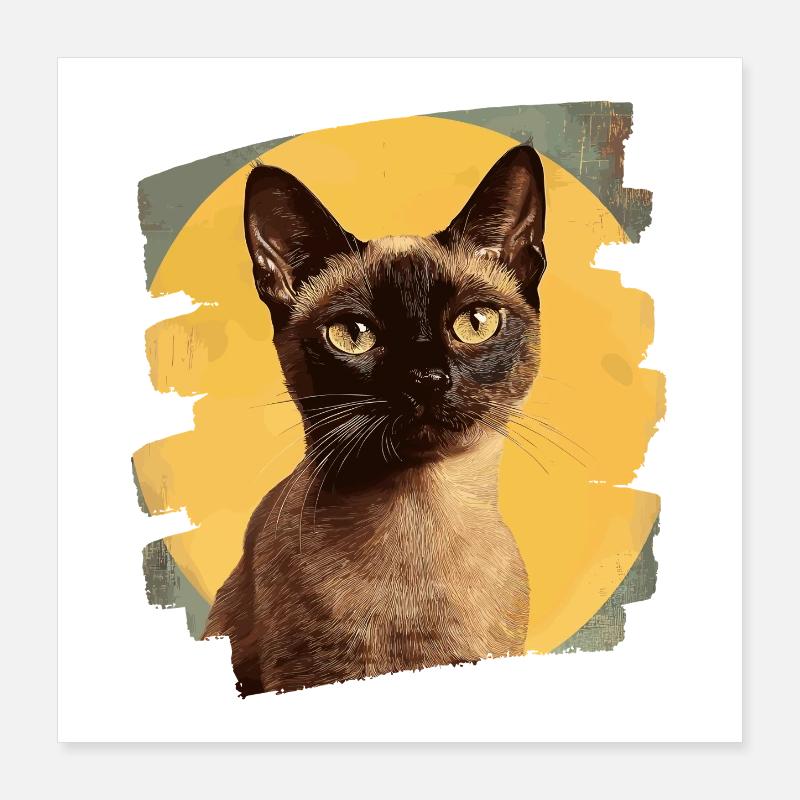 Birman Birmanie Chat Rétro Poster 40 x 40 cm