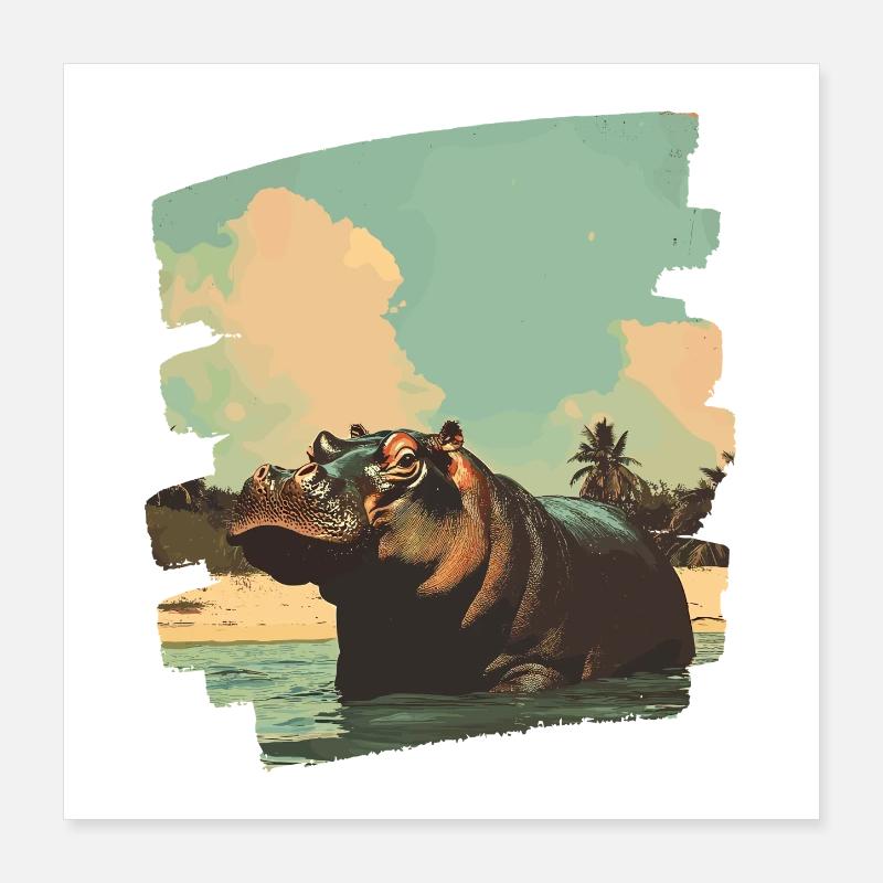 Nilpferd Retro Poster 40x40 cm