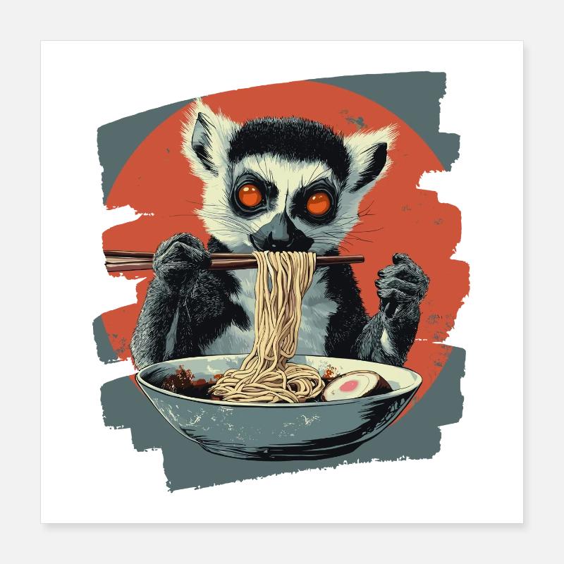 Ramen lémuriens Poster 40 x 40 cm