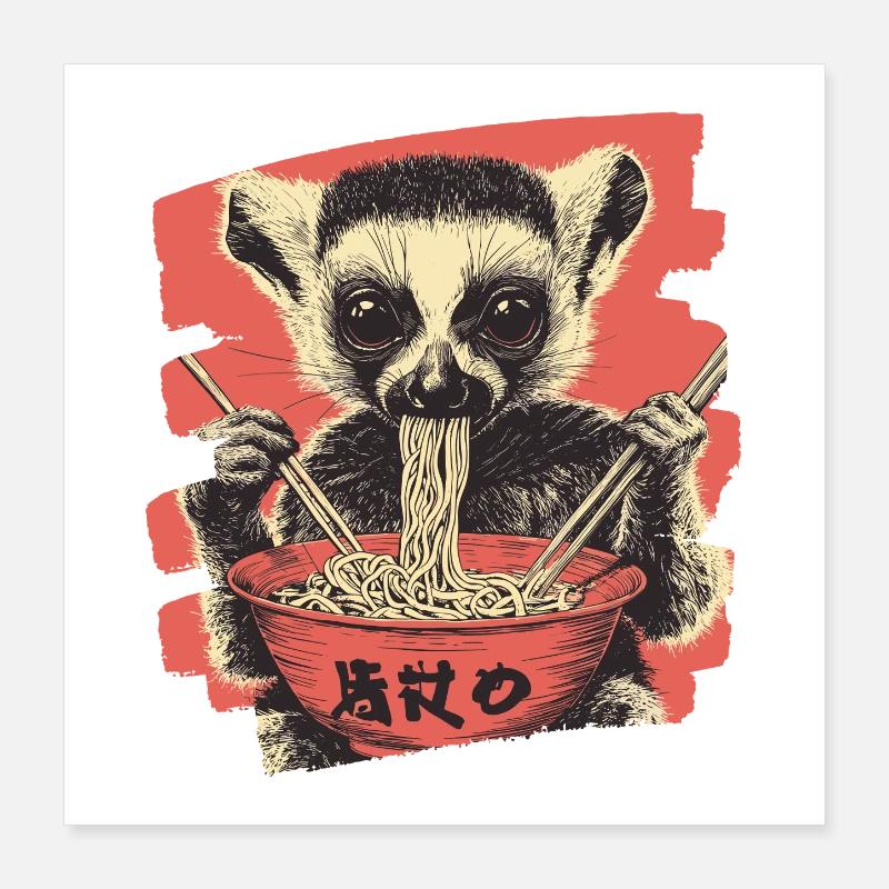Ramen lémuriens Poster 40 x 40 cm