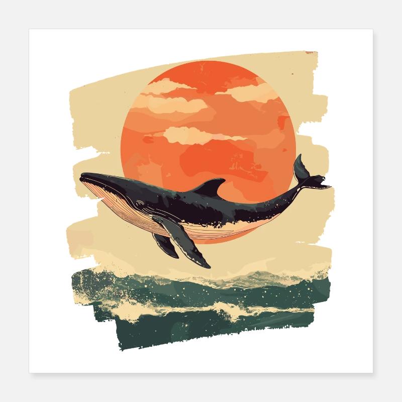 Baleine Rétro Poster 40 x 40 cm