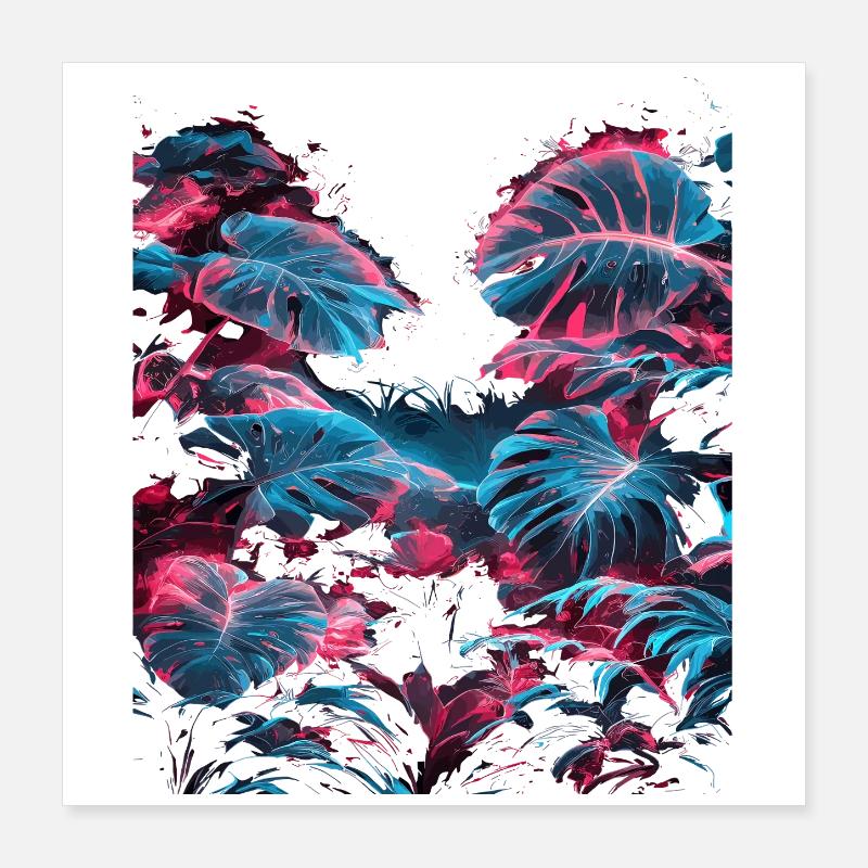 Feuilles tropicales Neon Monstera Poster 40 x 40 cm