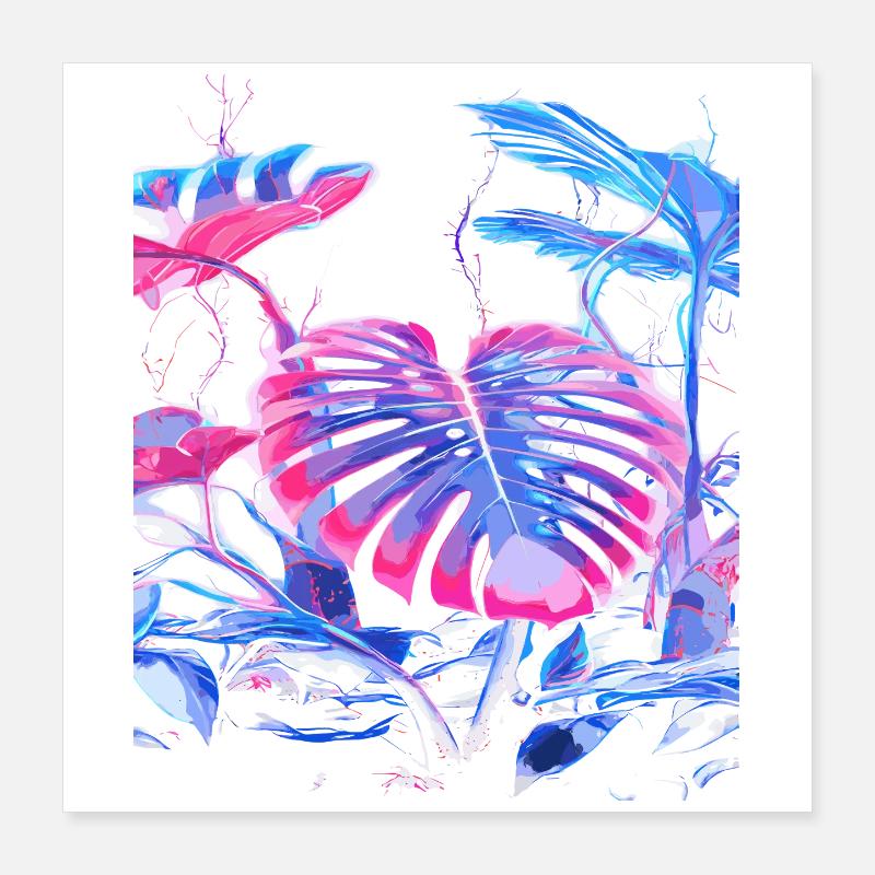 Neon Monstera Pflanze Poster 40x40 cm