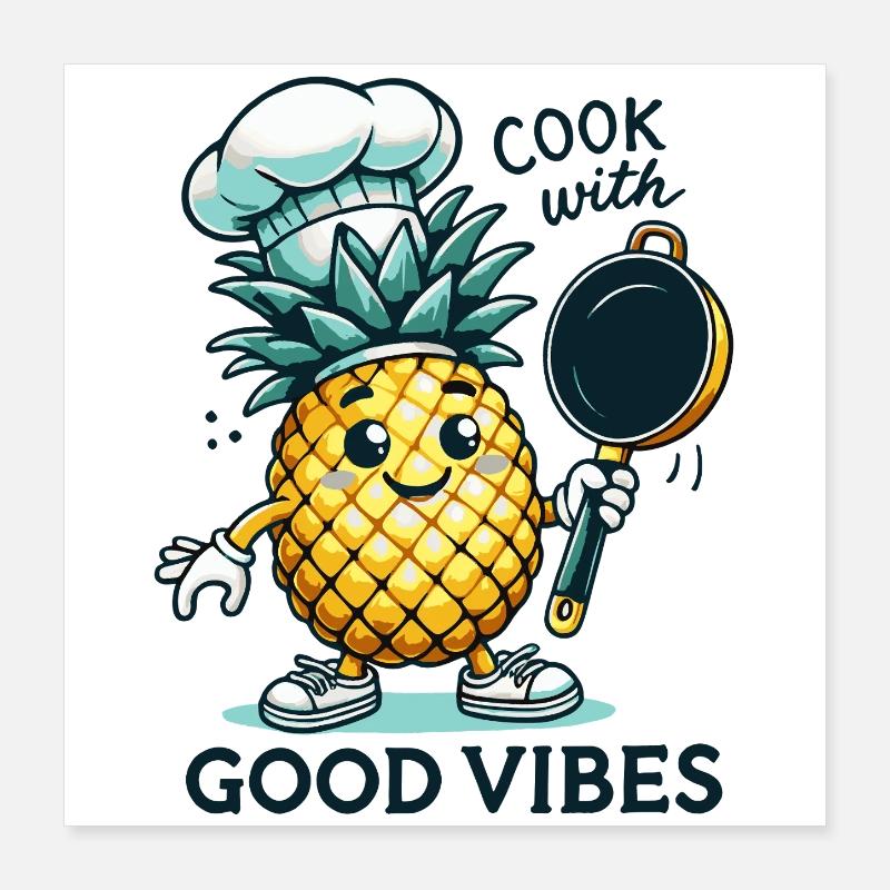 Cuisinez avec joie Ananas Chef Happy Cooking Poster 40 x 40 cm