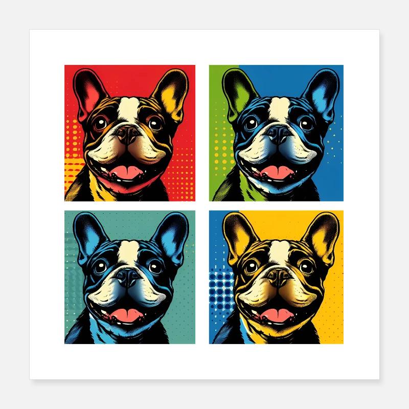 Frenchie Pop Art Bulles, Crêpe, Chonk, Grignotage Poster 40 x 40 cm
