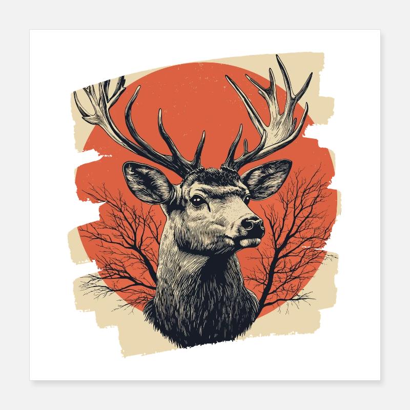 Hirsch mit Geweih Poster 40x40 cm