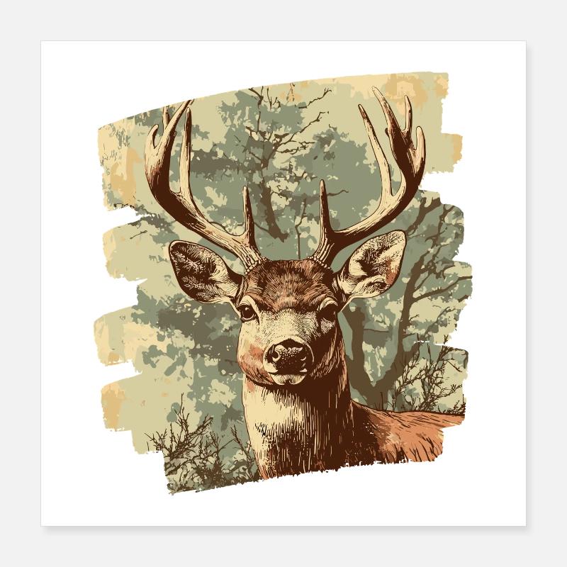 Hirsch mit Geweih Poster 40x40 cm