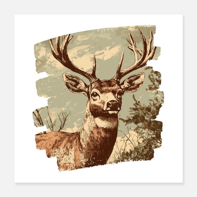 Cerf avec bois Poster 40 x 40 cm
