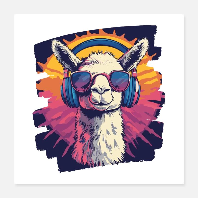 Llama Headphones Poster 16" x 16" (40x40 cm)