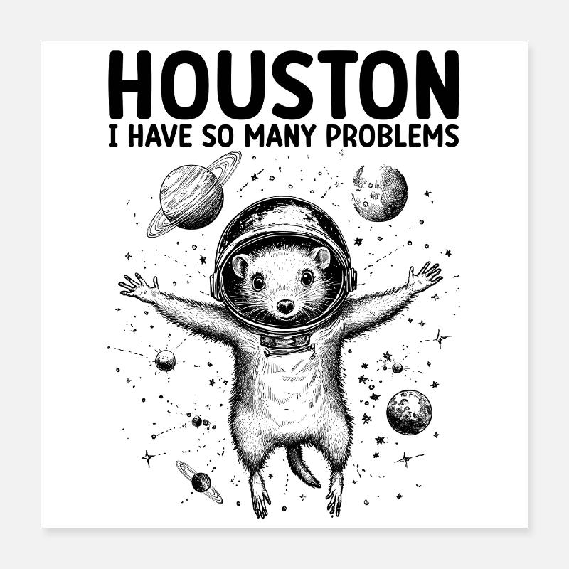 Houston I Have So Many Problems Opossum Weltall Poster 40x40 cm